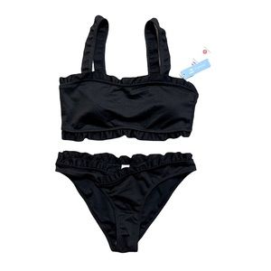 NWT Cupshe black ruffle bandeau bikini set medium